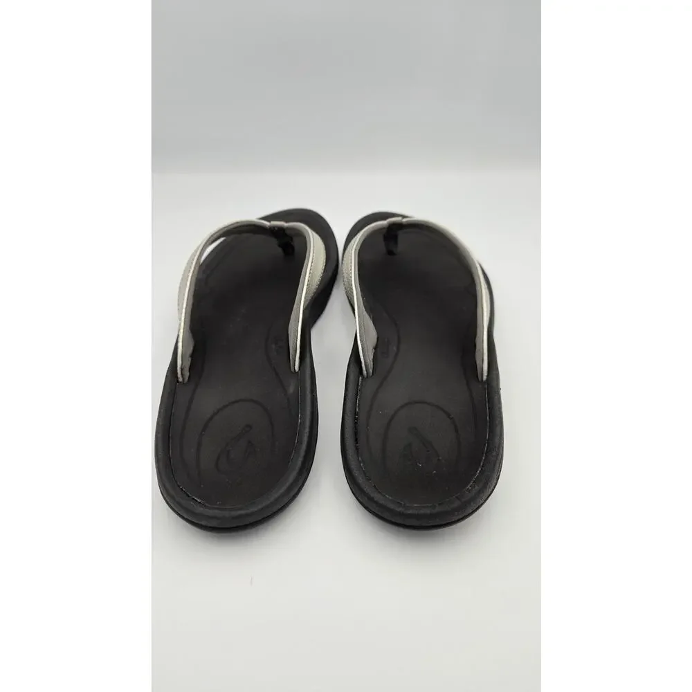 Olukai Kulapa Kai Womens Thong Sandals Flip Flops Black Silver Metallic Size 11